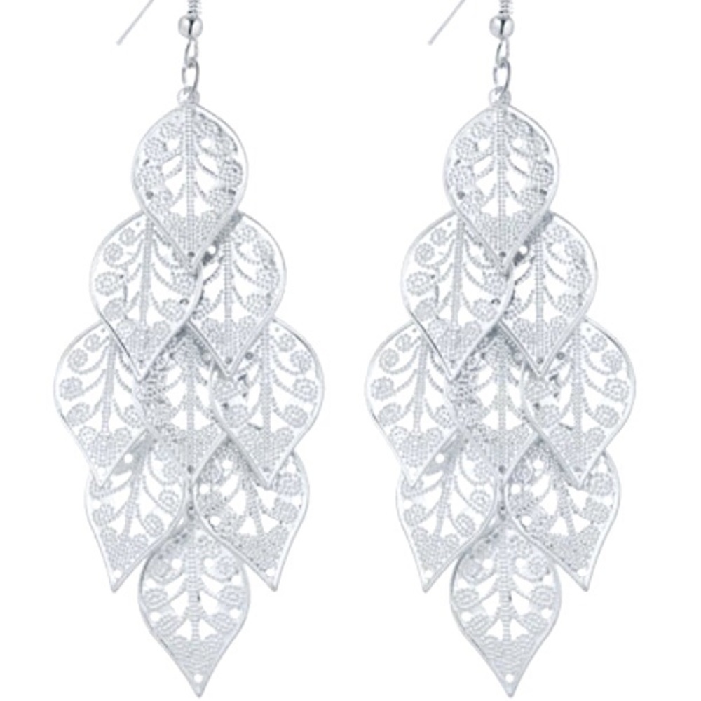 Boho Silver Chandelier Leaf Earrings